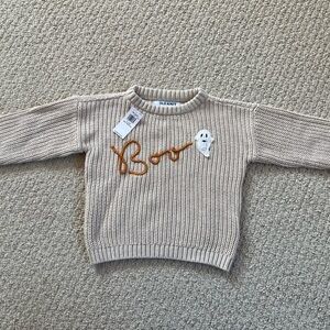 NWT - 12-18M - Old Navy Cream Ribbed Knit Sweater with Rust Embroidered BOO